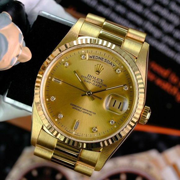 Authentic Rolex Day-date 18238 18K Yellow Gold Factory Dial 36mm Double Quick - Picture 9 of 11